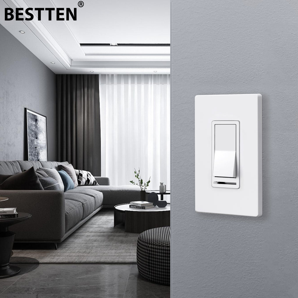 [10 Pack] BESTTEN Dimmer Light Switch, 3 Way or Single Pole, for Dimmable LED, Incandescent, Halogen Bulbs and CFL Lamps, UL Listed
