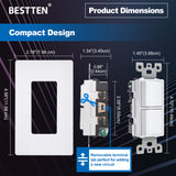 [2 Pack] BESTTEN Double Switch with Wallplate, 15A/120V Single Pole Combination Interrupter, UL Listed, Snow White