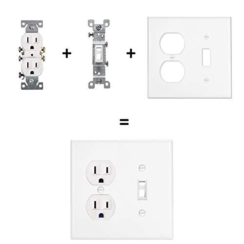 [2 Pack] BESTTEN 2-Gang Combination Wall Plate, 1-Duplex/1-Toggle, Standard Size, Unbreakable Polycarbonate Outlet and Switch Cover, cUL Listed, White