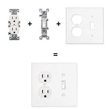 [2 Pack] BESTTEN 2-Gang Combination Wall Plate, 1-Duplex/1-Toggle, Standard Size, Unbreakable Polycarbonate Outlet and Switch Cover, cUL Listed, White