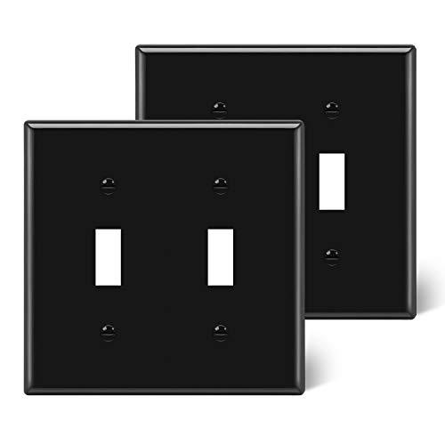 [2 Pack] BESTTEN 2-Gang Toggle Wall Plate, Unbreakable Polycarbonate Toggle Light Switch Cover, Standard Size, UL Listed, Black