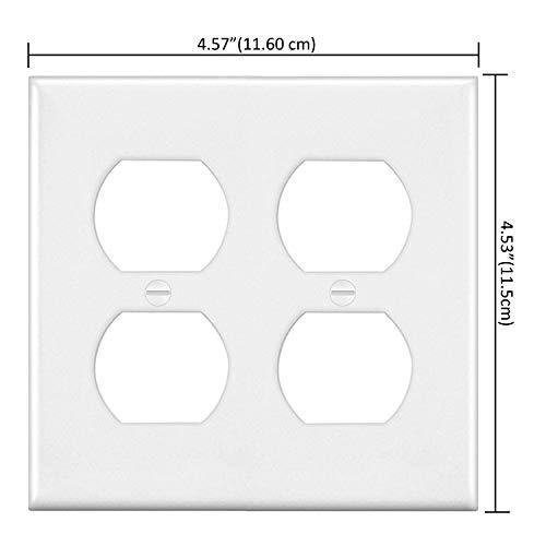 [2 Pack] BESTTEN 2-Gang Duplex Receptacle Wall Plate, Standard Size, Unbreakable Polycarbonate Outlet and Switch Cover, UL Listed, White