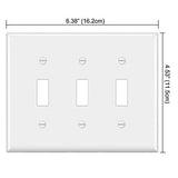 [2 Pack] BESTTEN 3-Gang Toggle Wall Plate, Standard Size, Unbreakable Polycarbonate Toggle Switch Cover, White
