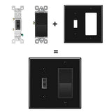 [2 Pack] BESTTEN 2-Gang Combination Wall Plate, 1-Toggle/1-Decor, Standard Size, Unbreakable Polycarbonate Outlet and Switch Cover, UL listed, Black