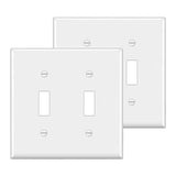 [2 Pack] BESTTEN 2-Gang Toggle Wall Plate, Standard Size, Unbreakable Polycarbonate Toggle Switch Cover, UL Listed, White