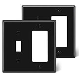 [2 Pack] BESTTEN 2-Gang Combination Wall Plate, 1-Toggle/1-Decor, Standard Size, Unbreakable Polycarbonate Outlet and Switch Cover, UL listed, Black