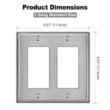 [5 Pack] BESTTEN 2 Gang Decor Metal Wall Plate with A White or Clear Plastic Film, Stainless Steel Outlet Cover, Durable Corrosion Resistant Industrial Grade Material, H4.53-Inch x W4.57-Inch, Brushed Finish