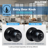 BESTTEN Keyed Entry Door Knob, Entrance Door Lock, Standard Ball, All Metal, Matte Black