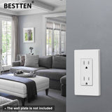 [10 Pack] BESTTEN Decorator Wall Receptacle, Tamper Resistant Outlet, 15A/125V/1875W, UL Listed, White