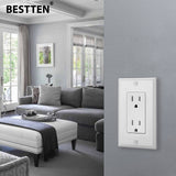 [100 Pack] BESTTEN 15 Amp Decorator Wall Receptacle Outlet, 15A/125V/1875W, None-TR, UL Listed, White