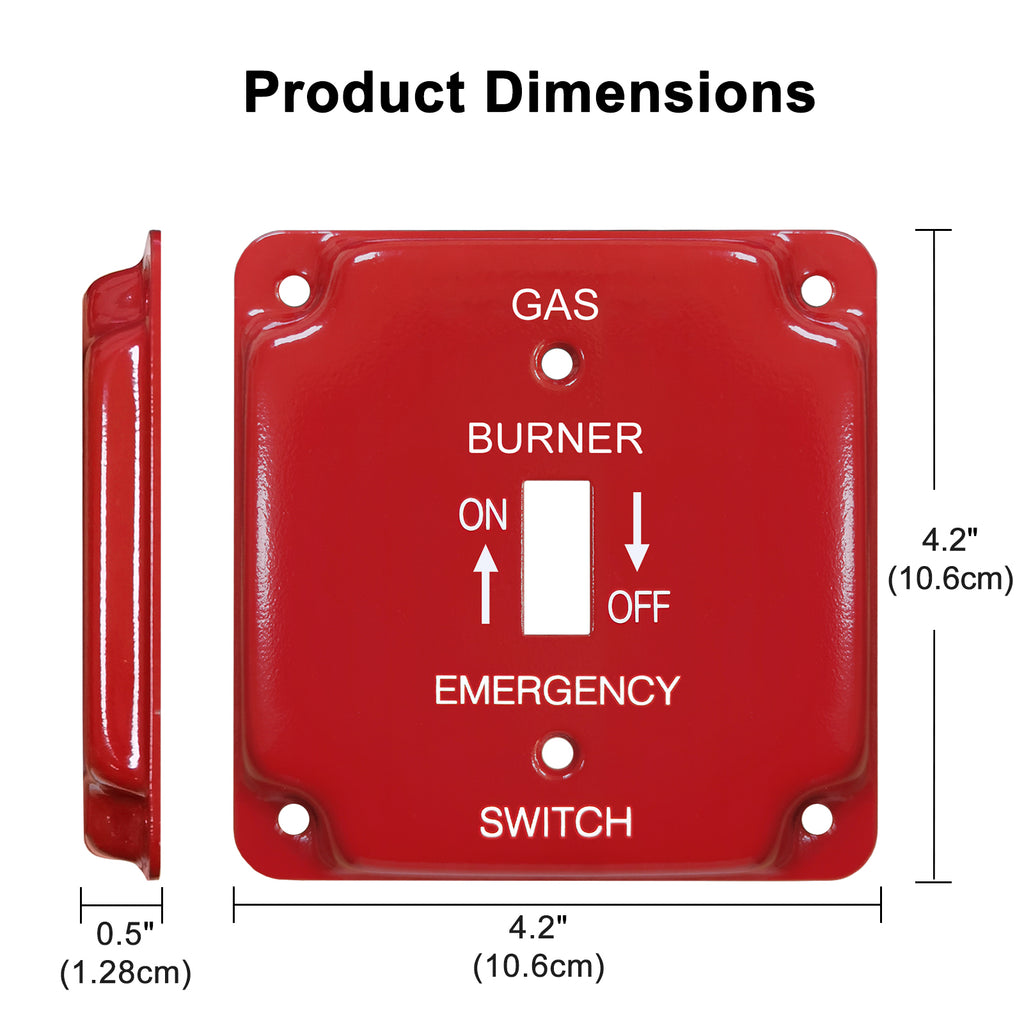 [2 Pack] BESTTEN 1-Gang Red, Emergency Gas Shut-Off Toggle Square Metal Switch Plate for 4"x4" Electrical Box, Code Compliant