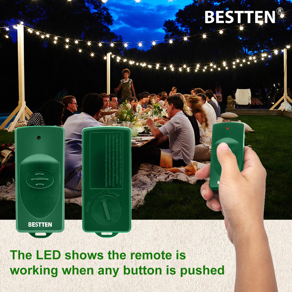 BESTTEN Remote Control Outdoor Outlet Switch with 6-Inch Heavy Duty Power Cord, 15A/125V/1875W, ETL Certified, Green