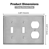 [2 Pack] BESTTEN 3-Gang Combo Metal Wall Plate with White or Clear Plastic Film, 1-Duplex/2-Toggle, Standard Size, Anti-Corrosion Stainless Steel Outlet and Switch Cover, Brushed Finish