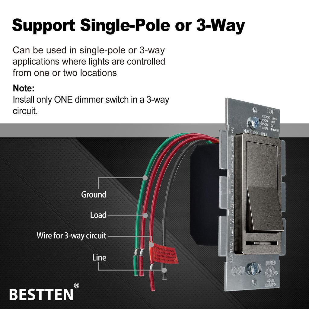 Pack] BESTTEN Matte Brown Dimmer Wall Light Switch, Single Pole or –  BESTTEN US