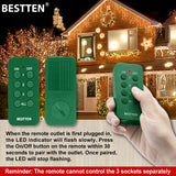 BESTTEN Outdoor Indoor Remote Control Outlet, Wireless Electrical Outlet Switch with 6-Inch Heavy Duty Power Cord, 3 Grounded Outlets, 15A/125V/1875W, Weatherproof, ETL Certified, Green