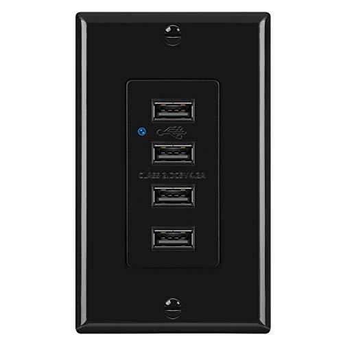 BESTTEN 4.2A/21W USB Wall Receptacle Outlet, 4 High-Speed USB Charging Ports and LED Indicator, Wallplate Included, UL Listed, Black