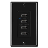 BESTTEN 4.2A/21W USB Wall Receptacle Outlet, 4 High-Speed USB Charging Ports and LED Indicator, Wallplate Included, UL Listed, Black