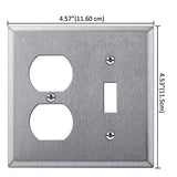 [2 Pack] BESTTEN 2-Gang Combination Metal Wall Plate, 1-Duplex/1-Toggle, Anti-Corrosion Stainless Steel Outlet and Switch Cover, Industrial Grade 304SS, Standard Size, Silver