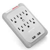 BESTTEN 6-Outlet Surge Protector, 900 Joule, 2 USB Charging Ports (2.4A Shared), Wall Mountable Outlet Extender, ETL Certified, Grey