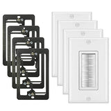 [4 Pack] BESTTEN 1-Gang Brush Wall Plate with Old Work Low Voltage Mounting Bracket, Cable Passthrough Insert for Speaker Wire, Coaxial Cable, HDMI/HDTV Cable, Network/Phone Cable, White