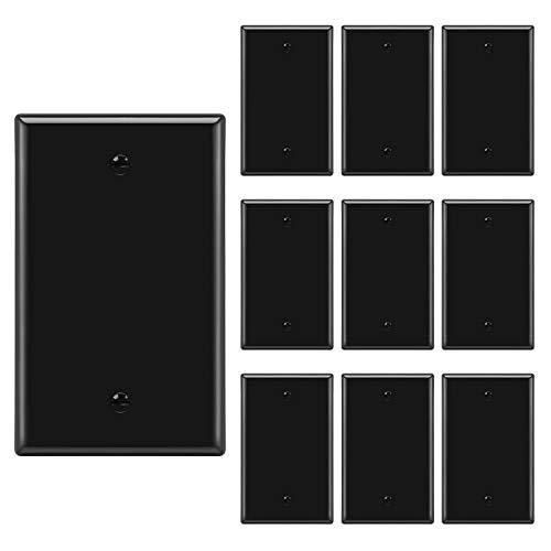[10 Pack] BESTTEN 1-Gang No Device Blank Wall Plate, Standard Size, H4.53-Inch x W2.76-Inch, Unbreakable Polycarbonate Thermoplastic Outlet Cover, UL Listed, Black