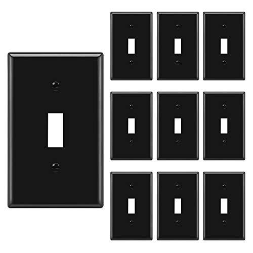 [10 Pack] BESTTEN 1-Gang Toggle Wall Plate, Unbreakable Polycarbonate Light Switch Cover, Standard Size, UL Listed, Black
