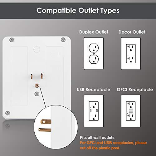 [2 Pack] BESTTEN 6-Outlet Wall Surge Protector with 2 USB Charging Ports (5V/2.4A), ETL/cETL Certified, White