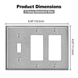 [2 Pack] BESTTEN 3-Gang Combination Metal Wall Plate with White or Clear Plastic Film, 2-Decorator/1-Toggle, Anti-Corrosion Stainless Steel Outlet Cover, Brushed Finish