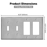 [2 Pack] BESTTEN 4-Gang Combination Metal Wall Plate with White or Clear Plastic Film, 2-Decorator/2-Toggle, Anti-Corrosion Stainless Steel Outlet and Switch Cover, Brushed Finish
