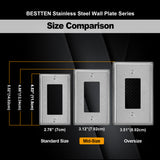 [5 Pack] BESTTEN Mid-size Decor Receptacle Metal Wall Plate with White or Clear Plastic Film, Stainless Steel Midway Mid Size Outlet Cover, Durable Corrosion Resistant, Brushed Finish