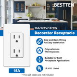 [20 Pack] BESTTEN 15 Amp Decorator Electrical Wall Outlet Receptacle, Non-Tamper-Resistant, 15A/125V/1875W, for Residential and Commercial Use, cUL Listed, White