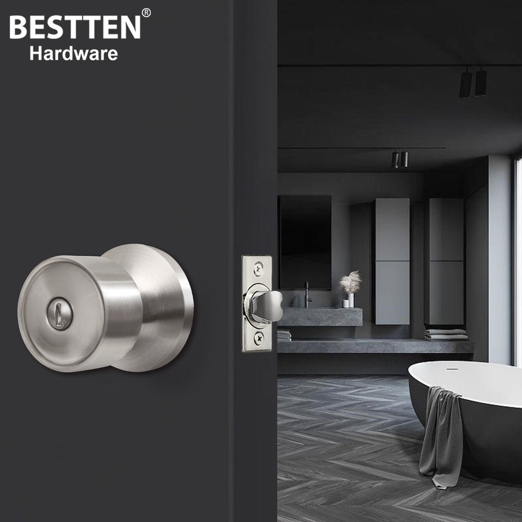 BESTTEN [10 Pack] Privacy Door Knob, Ball Door Knob with Keyless Lock, All Metal, Satin Nickel Finish, for Bedroom and Bathroom