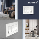 [5 Pack] BESTTEN 3-Gang USWP4 White Series Screwless Wall Plate, Decorator Outlet Cover, H4.69-Inch x W6.54-Inch, for Light Switch, Dimmer, USB, GFCI, Receptacle