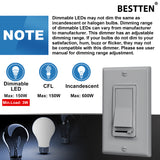 [6 Pack] BESTTEN Dimmer Switch, 3 Way or Single Pole, for Dimmable LED Light, Halogen and Incandescent Bulbs, UL Listed, Gray