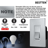 [10 Pack] BESTTEN Silver Dimmer Wall Light Switch, Single Pole or 3-Way, Compatible with Dimmable LED, CFL, Incandescent and Halogen Bulb, 120VAC, UL/cUL Listed