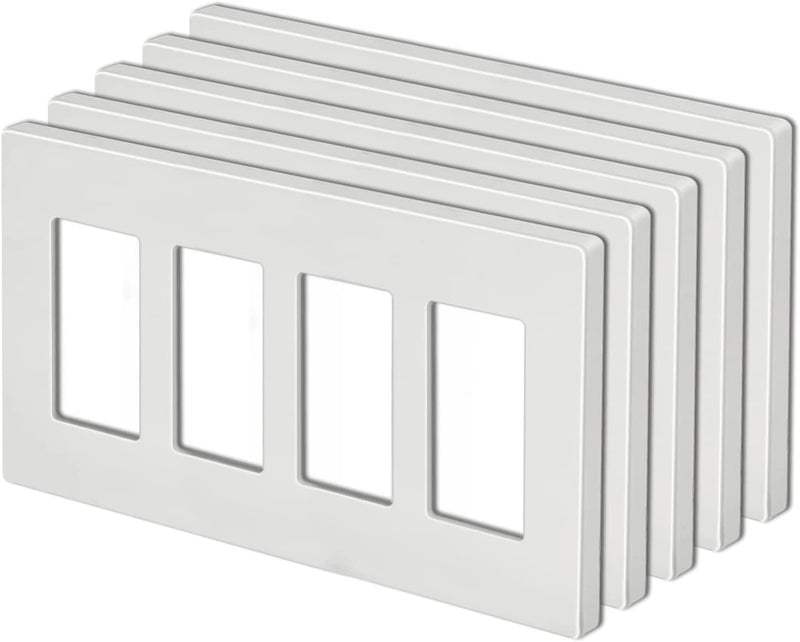 [5 Pack] BESTTEN 4-Gang Screwless Wall Plate, USWP4 White Series, Decorator Outlet Cover, for Light Switch, Dimmer, USB, GFCI, Receptacle, H4.69-Inch x W8.35-Inch