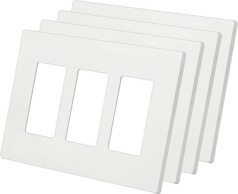 [4 Pack] BESTTEN 3 Gang Mid Size Screwless Wall Plate, USWP4 Gloss White Series, H4.85-Inch x W6.77-Inch, Unbreakable Polycarbonate Midway Outlet Cover, for Light Switch, Dimmer, GFCI, USB Receptacle