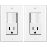 [2 Pack] BESTTEN Combination Wall Light Switch and Decor Outlet, Single Pole Rocker Switch, 15A/120V, Decorative Receptacle, 15A/125V, Combo Style, UL Listed, White