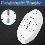 [2 Pack] BESTTEN 6-Outlet Surge Protector with 2 USB Charging Ports (2.4A/Port, 3.1A Shared), Wide-Spaced Wall Tap Adapter, ETL/cETL Certified, White