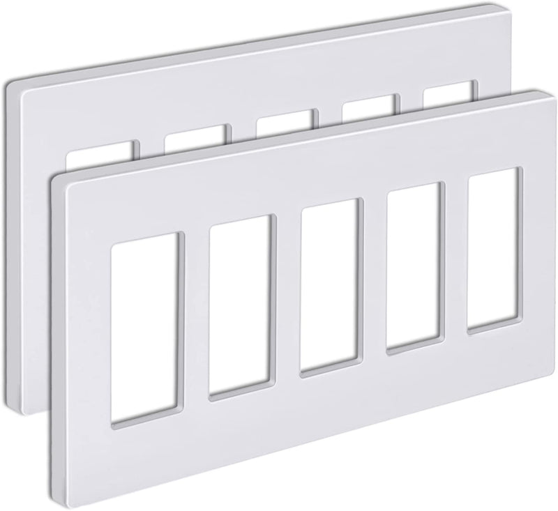 [2 Pack] BESTTEN 5-Gang Screwless Wallplate, Decorator Outlet Cover, USWP6 Snow White, for Light Switch, Dimmer, GFCI, USB Receptacle