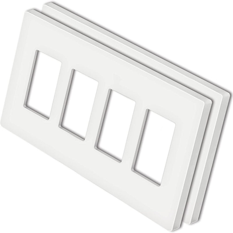 BESTTEN [2 Pack] 4-Gang Modern Designer Midway Screwless Wall Plate, USWP4 Gloss White Series, Unbreakable Mid Size Outlet Cover, H4.88” x W8.58”, Impact Resistant Switch Plate