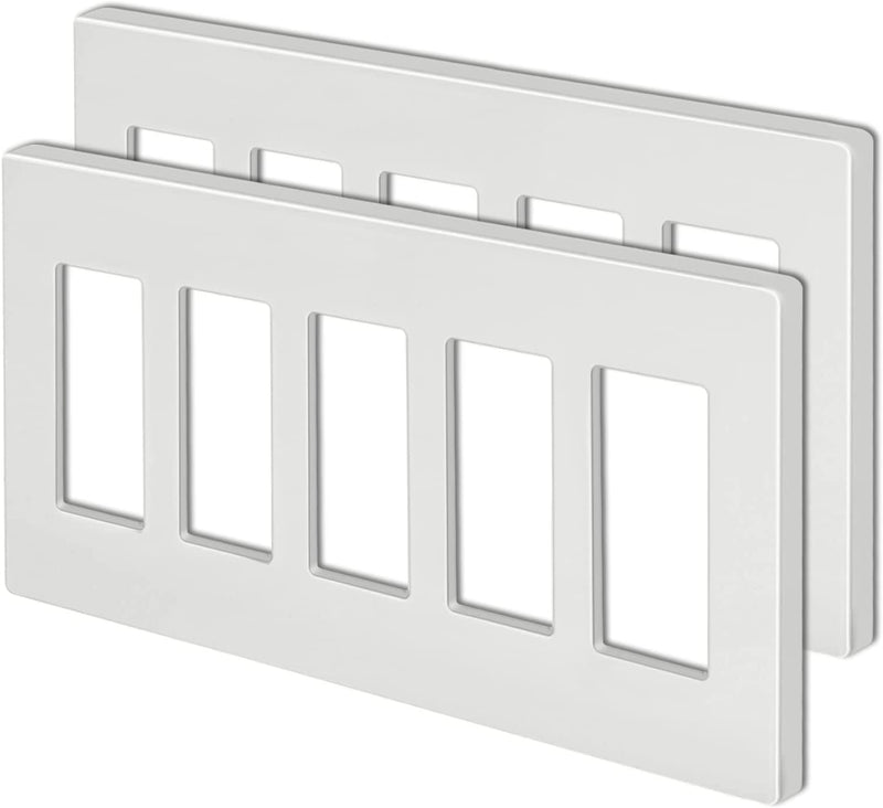 [2 Pack] BESTTEN 5-Gang Screwless Wall Plate, Decorator Outlet Cover, USWP4 White Decor Series, for Light Switch, Dimmer, GFCI, USB Receptacle, H4.69-Inch x W10.18-Inch