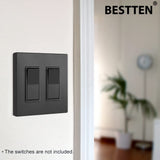 [10 Pack] BESTTEN 2-Gang Black Screwless Wall Plate, Unbreakable Polycarbonate Outlet Cover, H4.69-Inch x W4.73-Inch, for Light Switch, Dimmer, GFCI, USB Receptacle