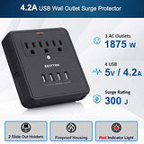 BESTTEN Wall Surge Protector with 4 USB Charging Ports (4.2A Totally), 3 AC Outlets and 2 Slide-Out Phone Holders, 15A/125V/1875W, ETL/cETL Certified, Black