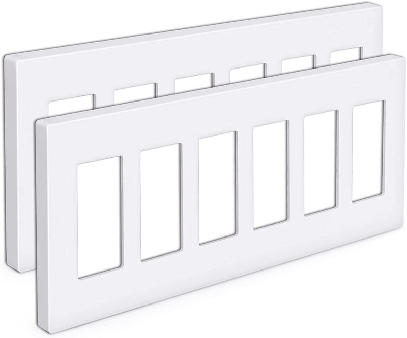 [2 Pack] BESTTEN 5-Gang Screwless Wallplate, Decorator Outlet Cover, USWP6 Snow White, for Light Switch, Dimmer, GFCI, USB Receptacle