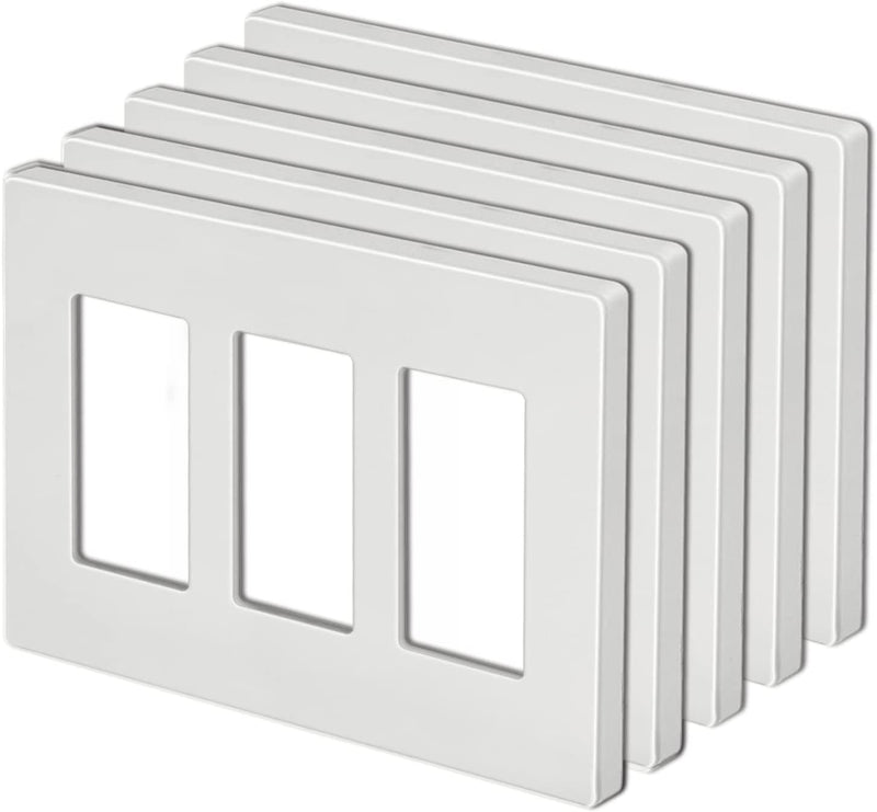 [5 Pack] BESTTEN 3-Gang USWP4 White Series Screwless Wall Plate, Decorator Outlet Cover, H4.69-Inch x W6.54-Inch, for Light Switch, Dimmer, USB, GFCI, Receptacle