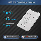 BESTTEN 6-Outlet Surge Protector with Dual USB Charging Ports (5V/2.4A), Wall Mountable Design, cETL Listed, White