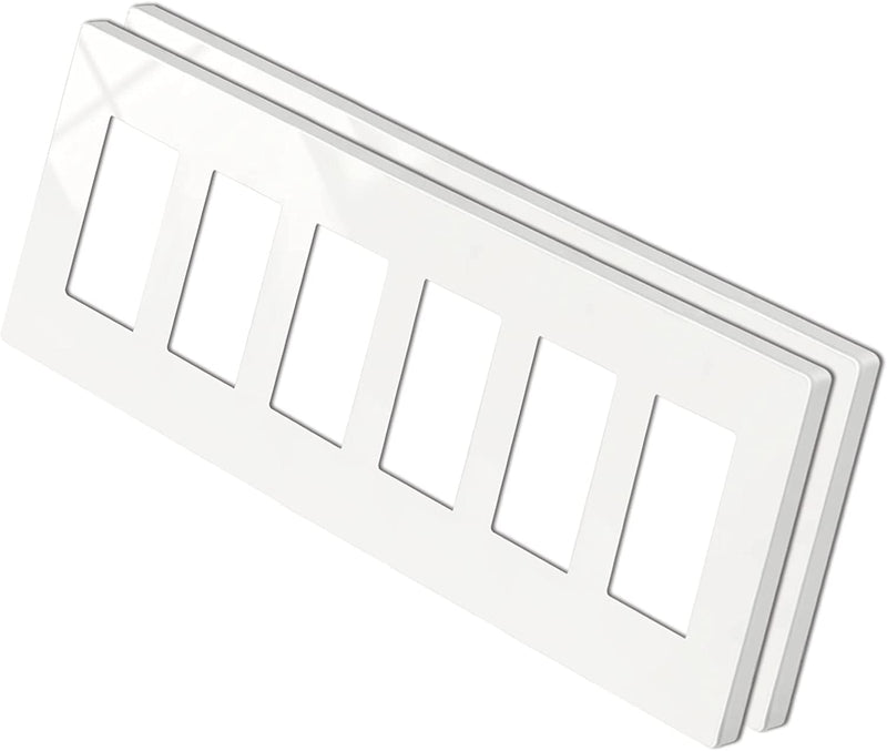 [2 Pack] BESTTEN 6-Gang Screwless Wall Plate, USWP4 White Series Decorator Outlet Cover, for Light Switch, Dimmer, GFCI, USB Receptacle, H4.69-Inch x L11.75-Inch