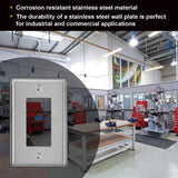 [5 Pack] BESTTEN Mid-size Decor Receptacle Metal Wall Plate with White or Clear Plastic Film, Stainless Steel Midway Mid Size Outlet Cover, Durable Corrosion Resistant, Brushed Finish
