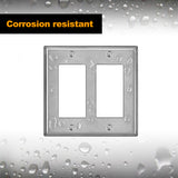 [5 Pack] BESTTEN 2 Gang Decor Metal Wall Plate with A White or Clear Plastic Film, Stainless Steel Outlet Cover, Durable Corrosion Resistant Industrial Grade Material, H4.53-Inch x W4.57-Inch, Brushed Finish